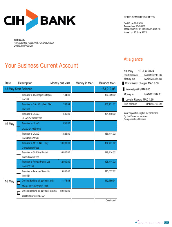 Credit Immobilier Et Hotelier enterprise account statement Word and PDF template